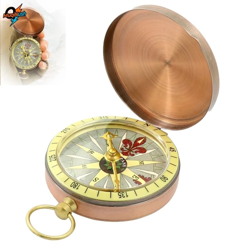 Brass Portable Pocket Compass Retro Luminous Outdoor Compass