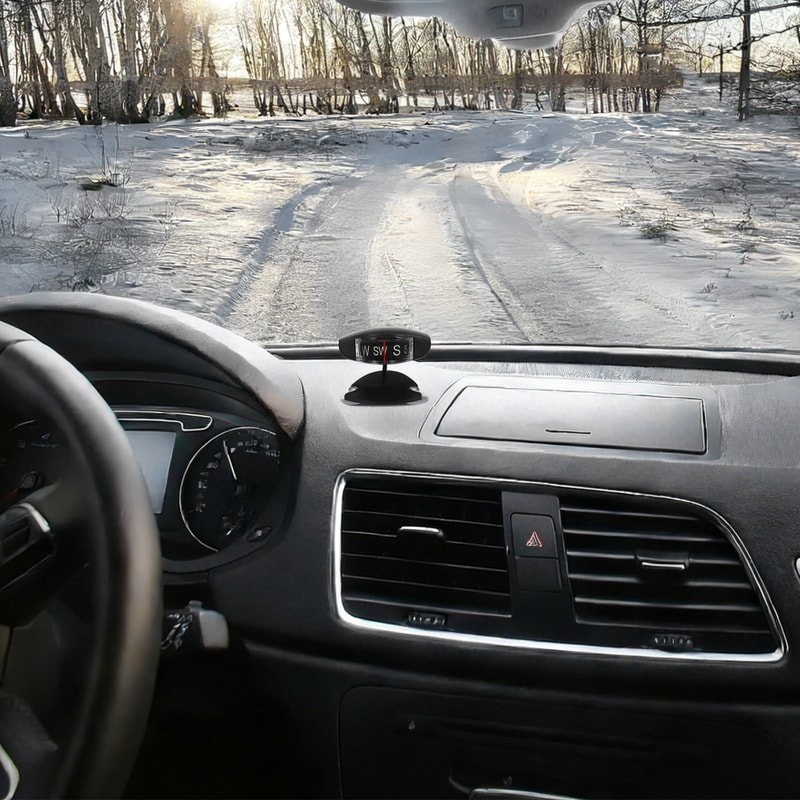 Premium Mini Car Dashboard Compass Compact Adhesive & Suction Mount Navigation Guide