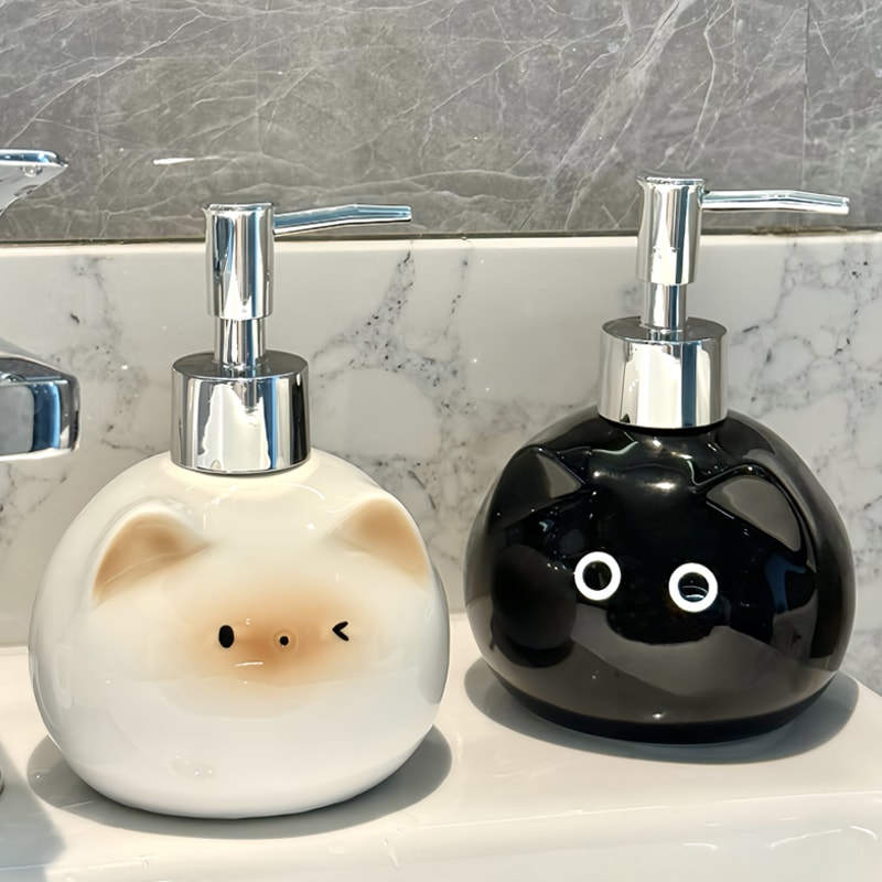 Ceramic Siamese Cat Shaped Soap Hand Sanitizer Bottle Dispenser Decorative Refillable Bathroom Acc 0