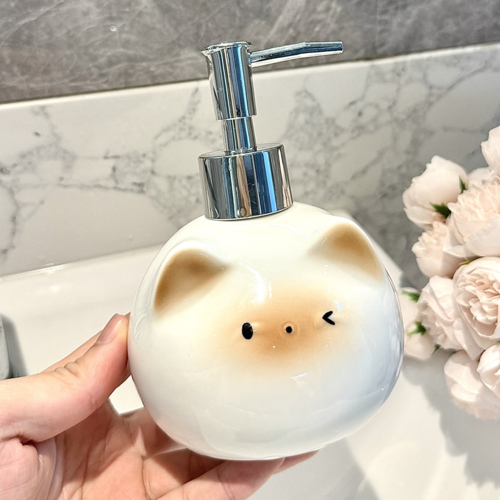 Ceramic Siamese Cat Shaped Soap Hand Sanitizer Bottle Dispenser Decorative Refillable Bathroom Acc 2