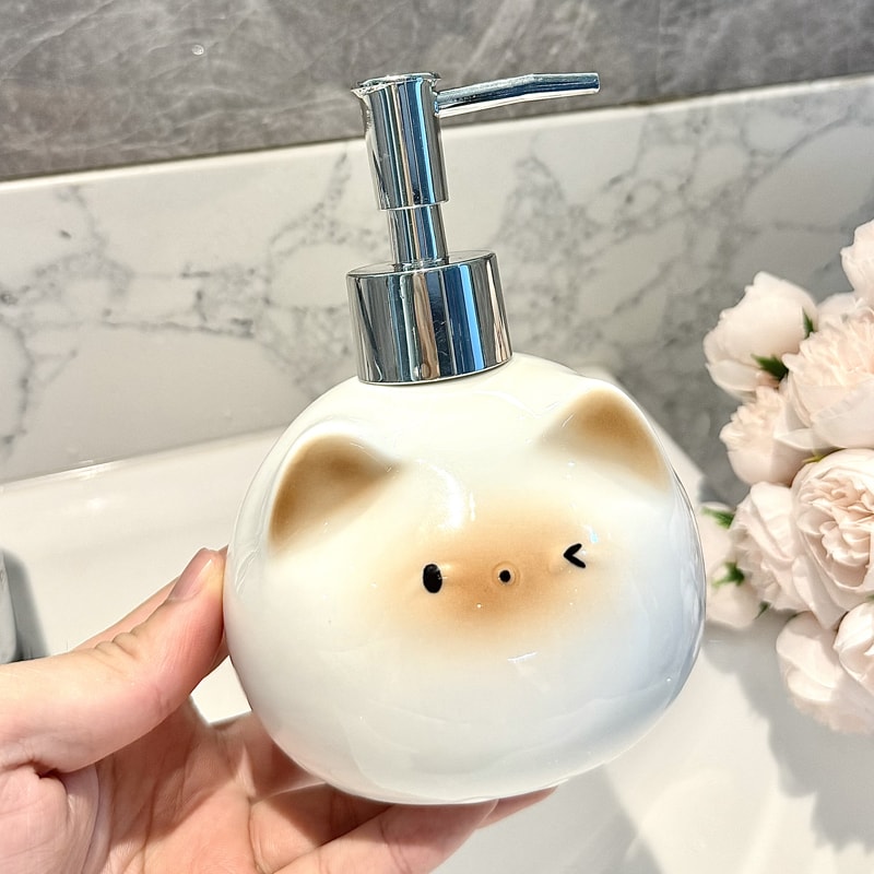 Ceramic Siamese Cat Shaped Soap Hand Sanitizer Bottle Dispenser Decorative Refillable Bathroom Acc 2