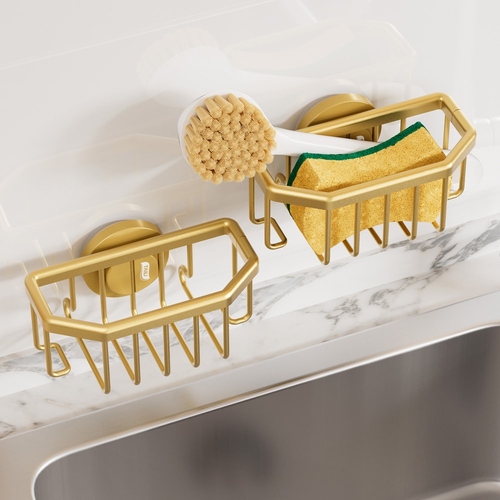 Rustproof Aluminum Sponge Holder For Kitchen Sink With Removable Suction Cup Brush Storage 0