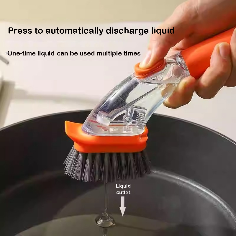 Refillable Soap Dispensing Dish Brush with Long Handle Scrubber & Pot Cleaning Tool