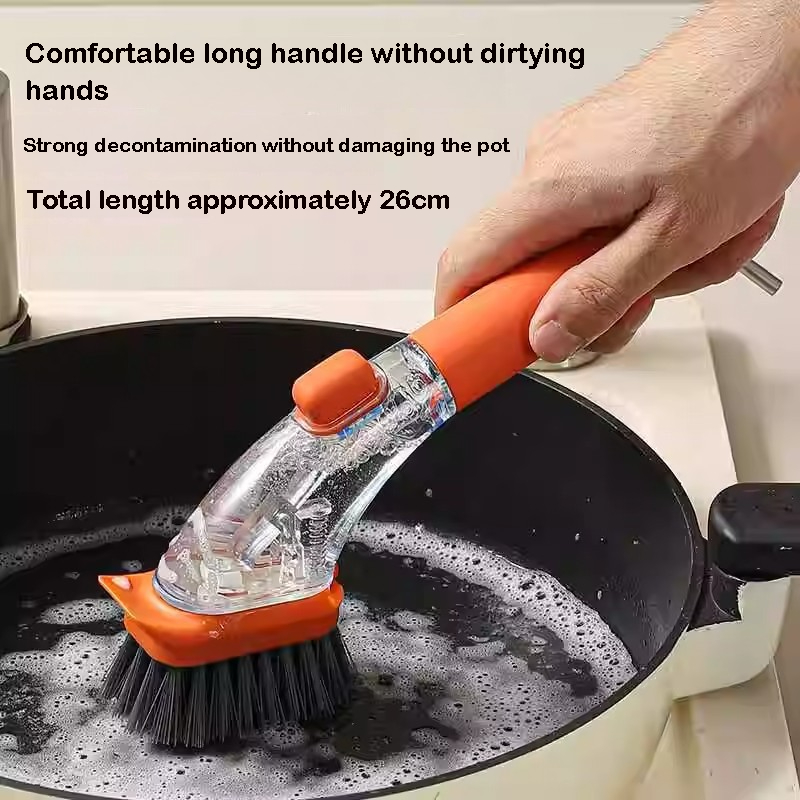 Refillable Soap Dispensing Dish Brush with Long Handle Scrubber & Pot Cleaning Tool