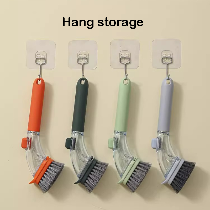 Refillable Soap Dispensing Dish Brush with Long Handle Scrubber & Pot Cleaning Tool