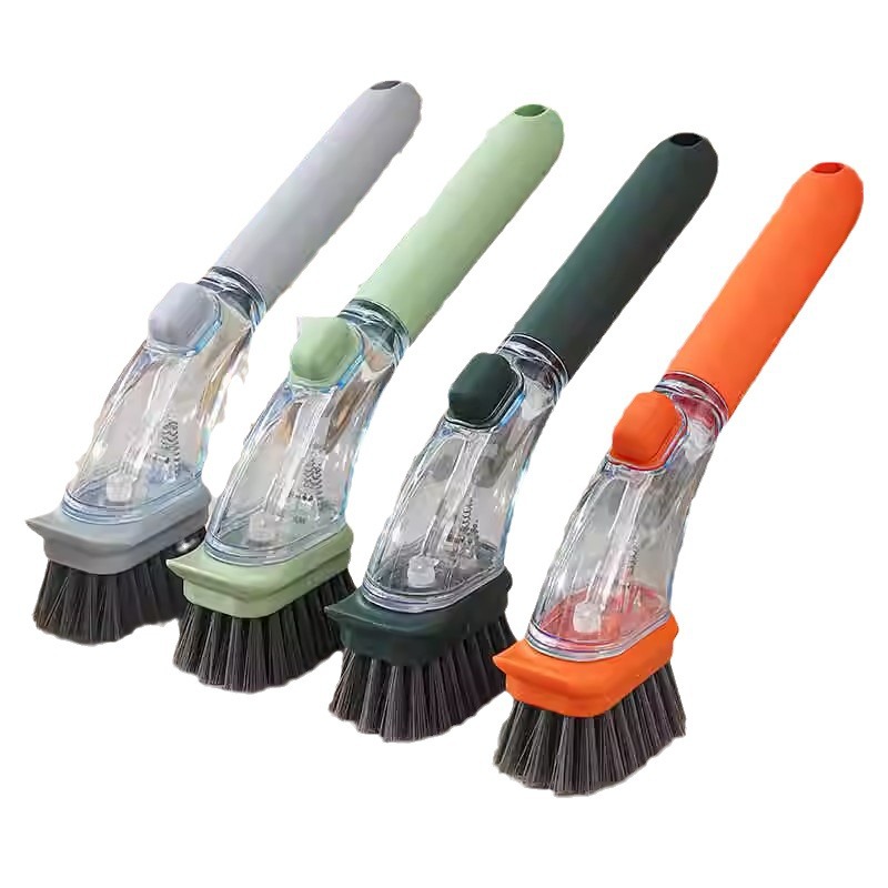 Refillable Soap Dispensing Dish Brush with Long Handle Scrubber & Pot Cleaning Tool
