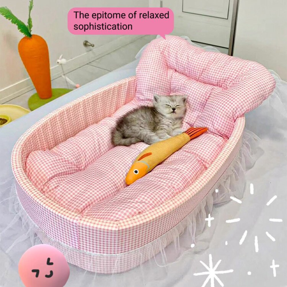 Plush Princess Pet Bed For Small Dogs Cats Washable Oval Sofa 3
