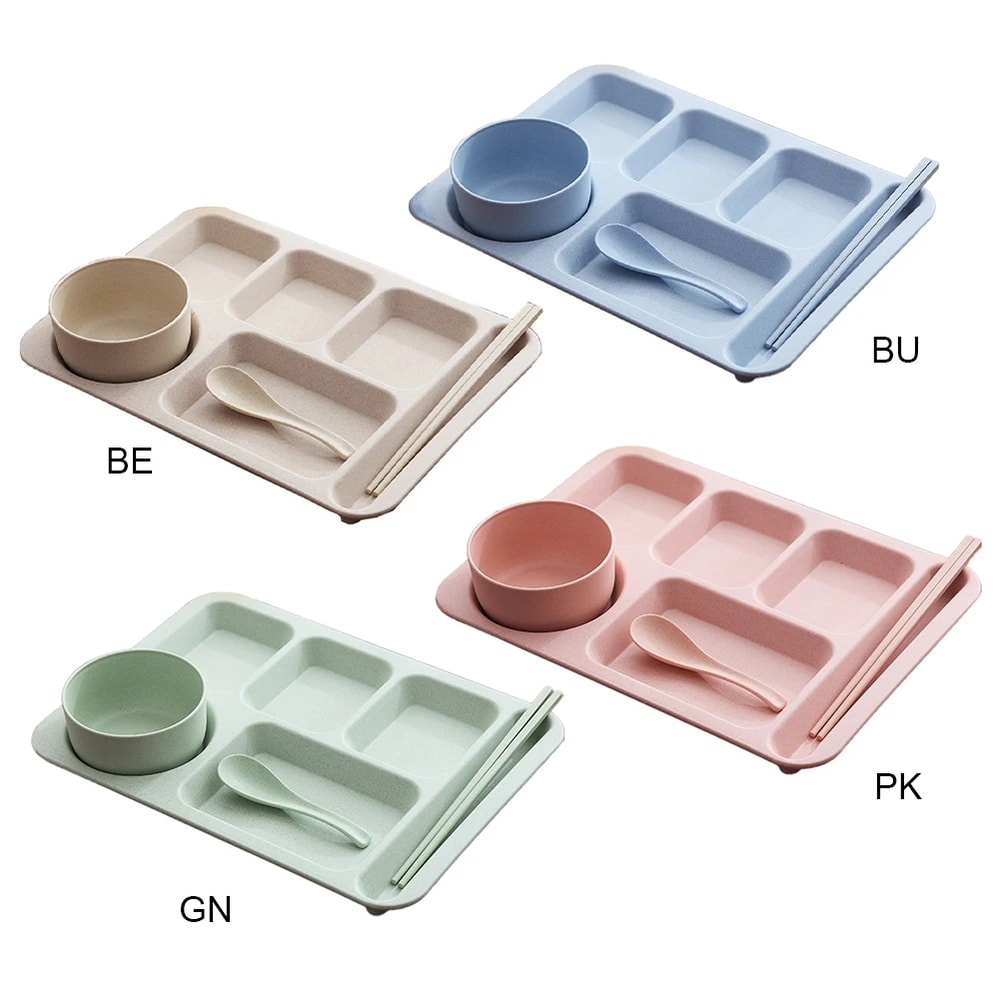 Premium Anti Fall Student Meal Plate Set Divided Bowls Cups 5
