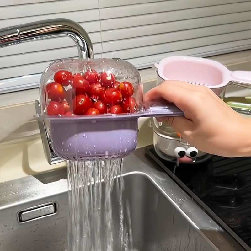 Space Saving Fruit Washing Basket Double Layer Wall Hanging Kitchen Drain Basket 1