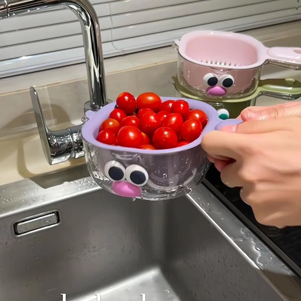 Space Saving Fruit Washing Basket Double Layer Wall Hanging Kitchen Drain Basket 2
