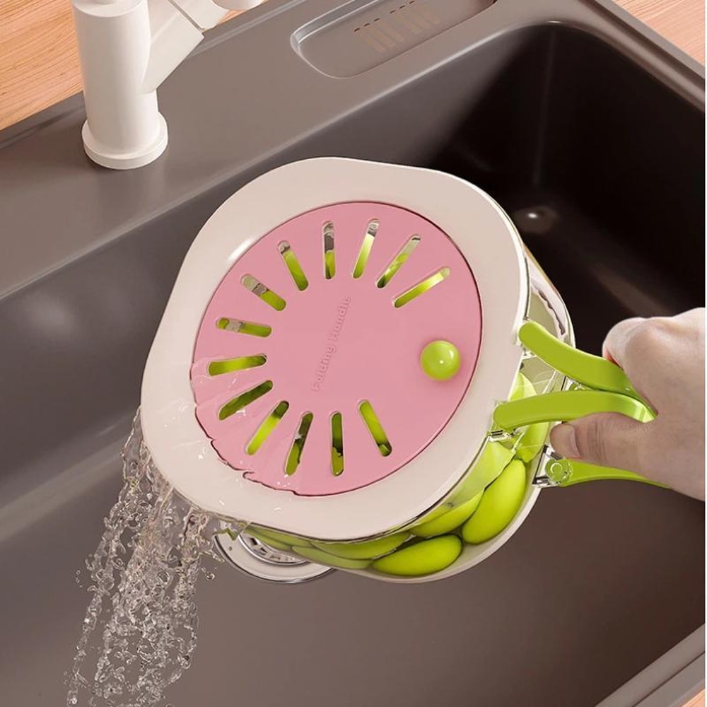 Vegetable Washing Basket With Lid And Double Layer Drain Bowl 4