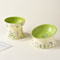 Green Rabbit Ceramic Cat Bowl With Elevated Non Slip Base 0