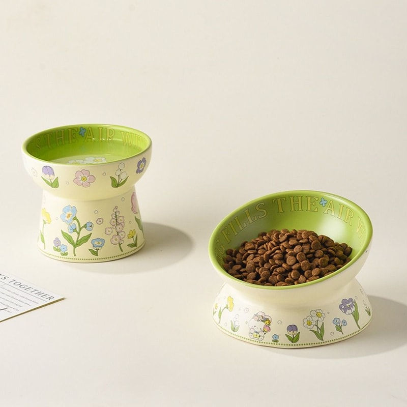 Green Rabbit Ceramic Cat Bowl With Elevated Non Slip Base 3