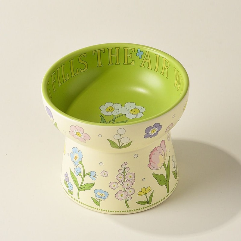 Green Rabbit Ceramic Cat Bowl With Elevated Non Slip Base 4