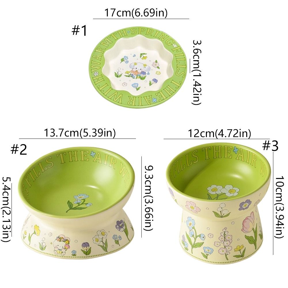 Green Rabbit Ceramic Cat Bowl With Elevated Non Slip Base 5