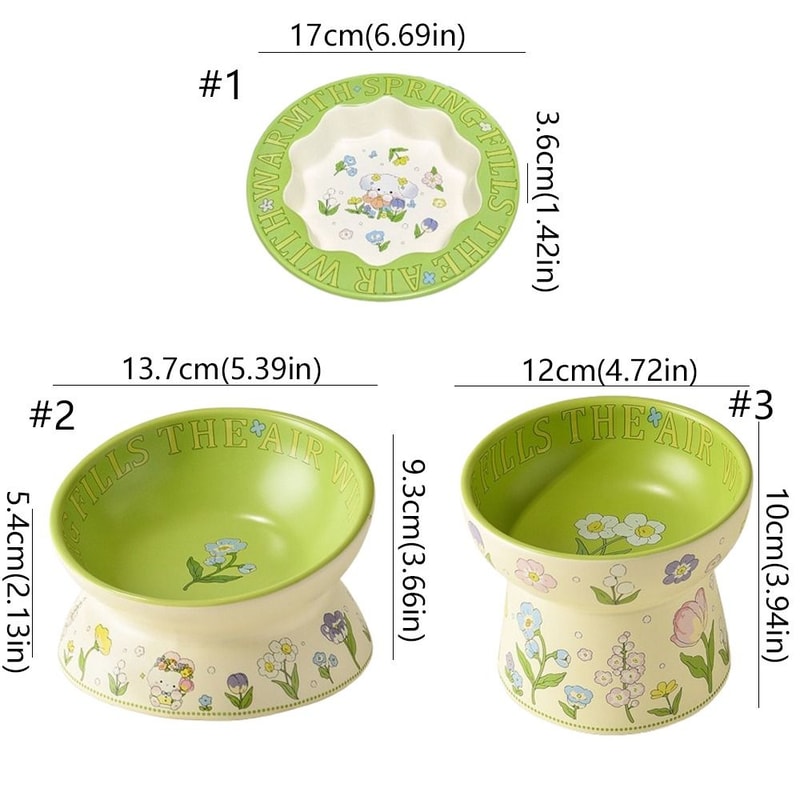 Green Rabbit Ceramic Cat Bowl With Elevated Non Slip Base 5