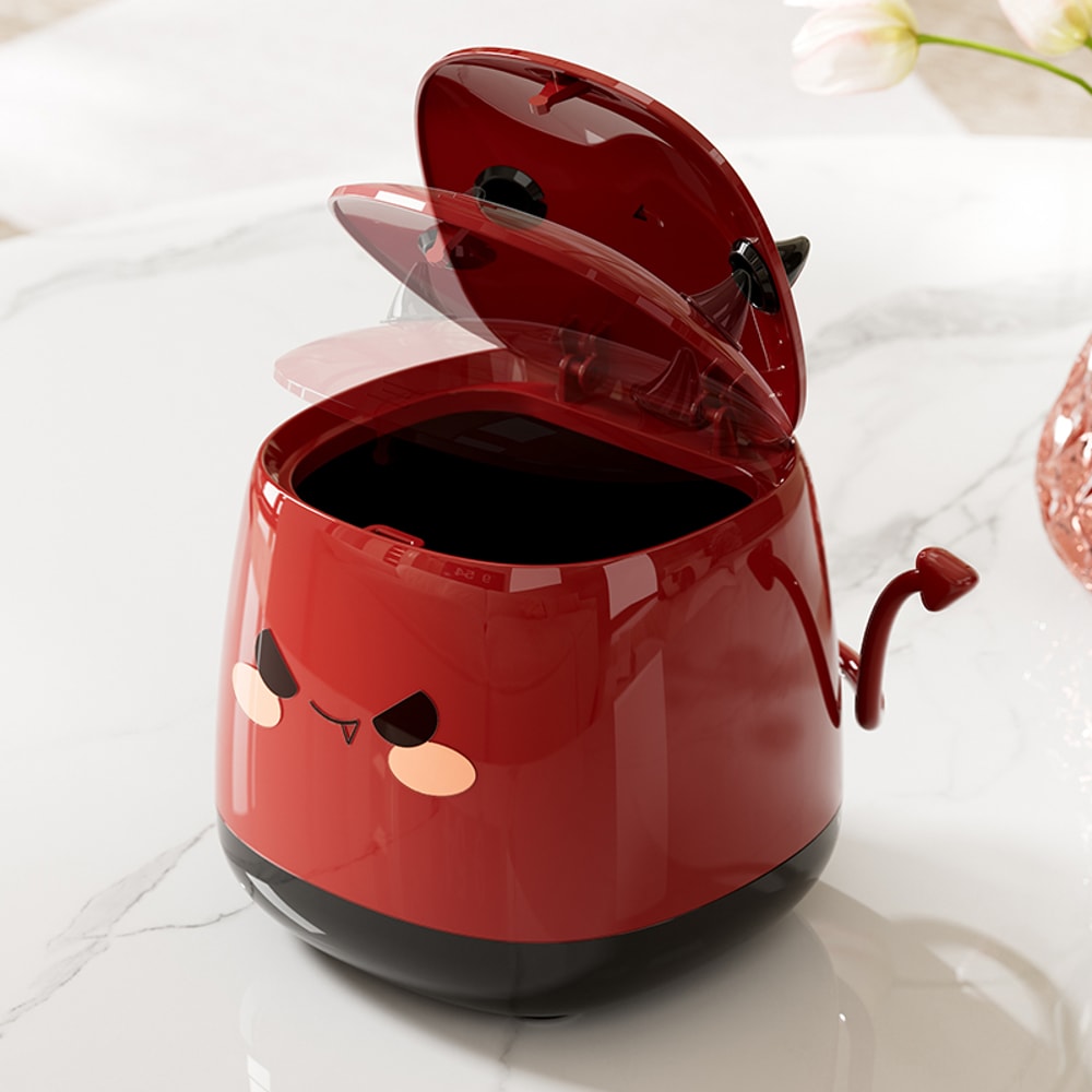 Cute Devil Desktop Trash Can With Press Open Lid For Desk And Vanity 1