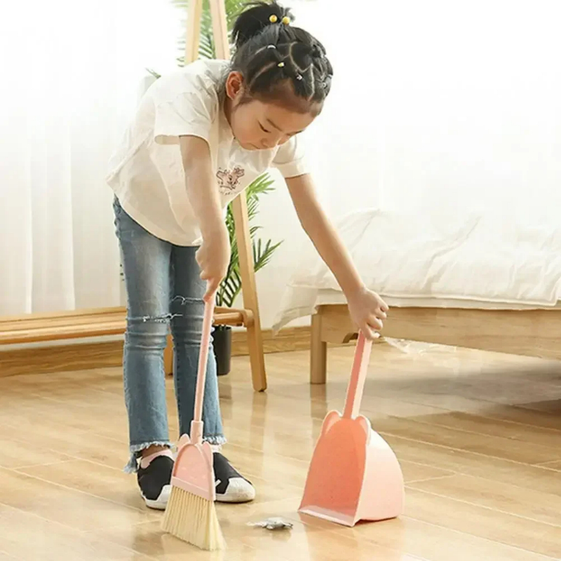 Mini Kids Cleaning Set Toddler Broom Dustpan Cartoon Play 3
