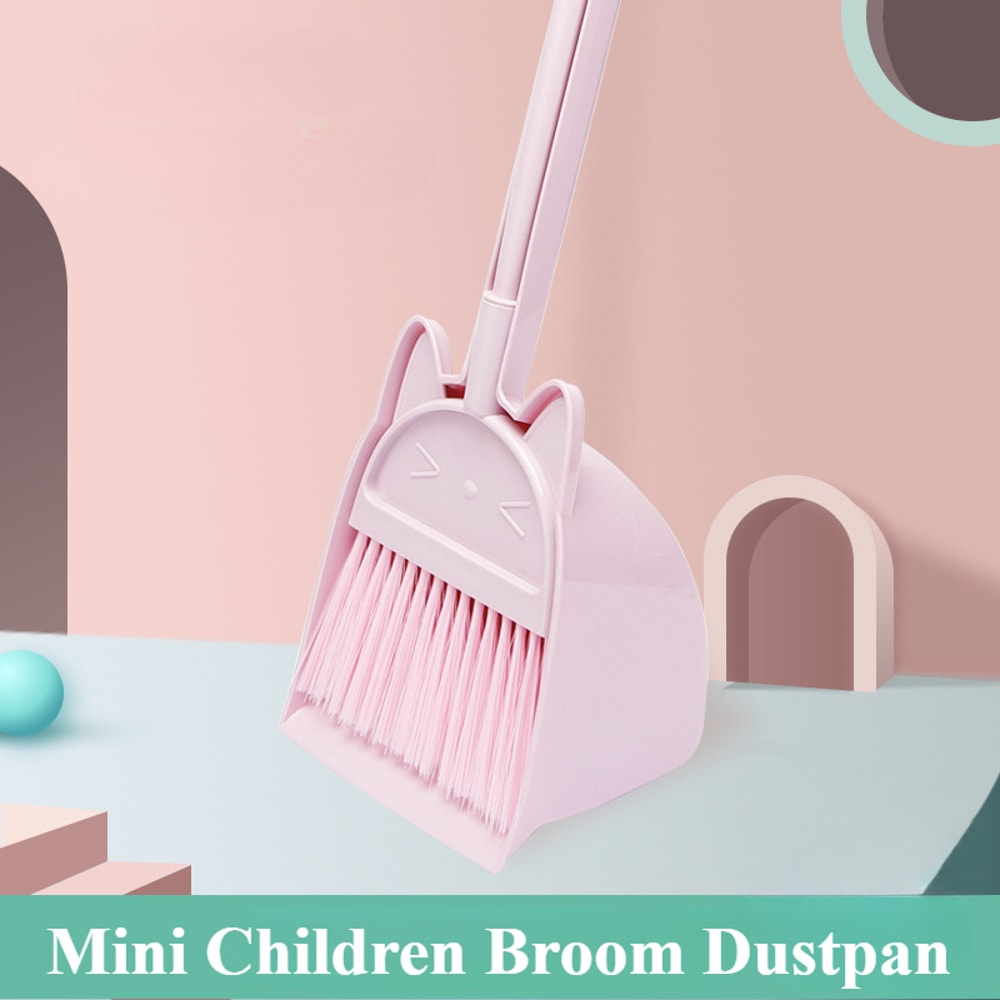 Mini Kids Cleaning Set Toddler Broom Dustpan Cartoon Play 0