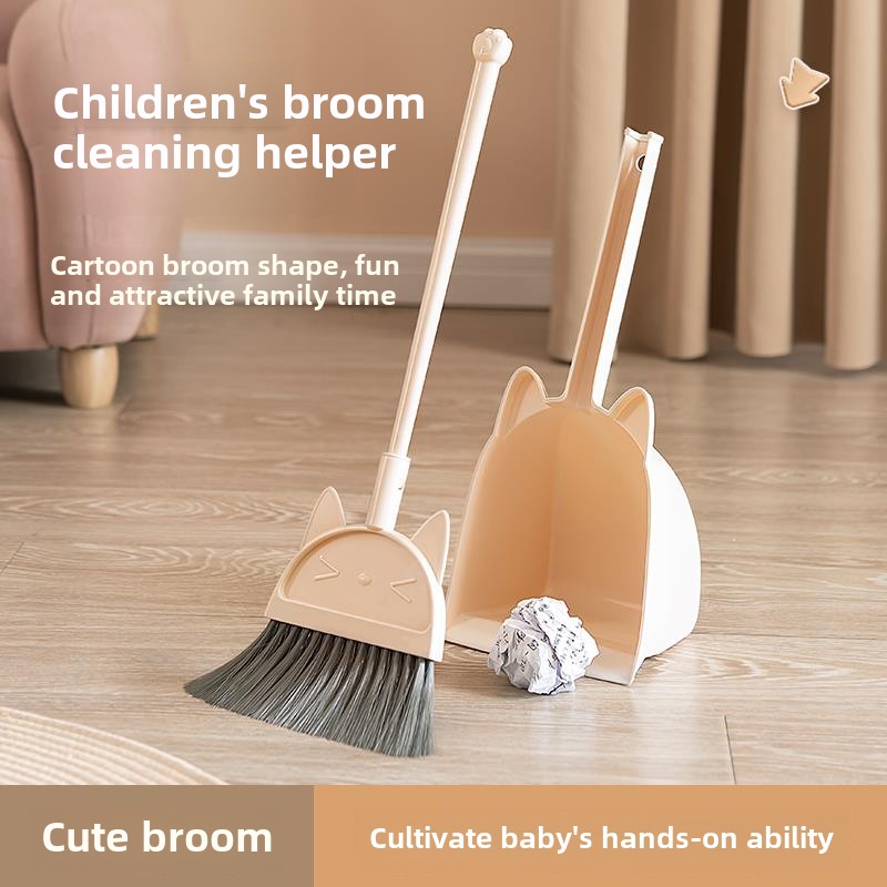 Mini Kids Cleaning Set Toddler Broom Dustpan Cartoon Play 4