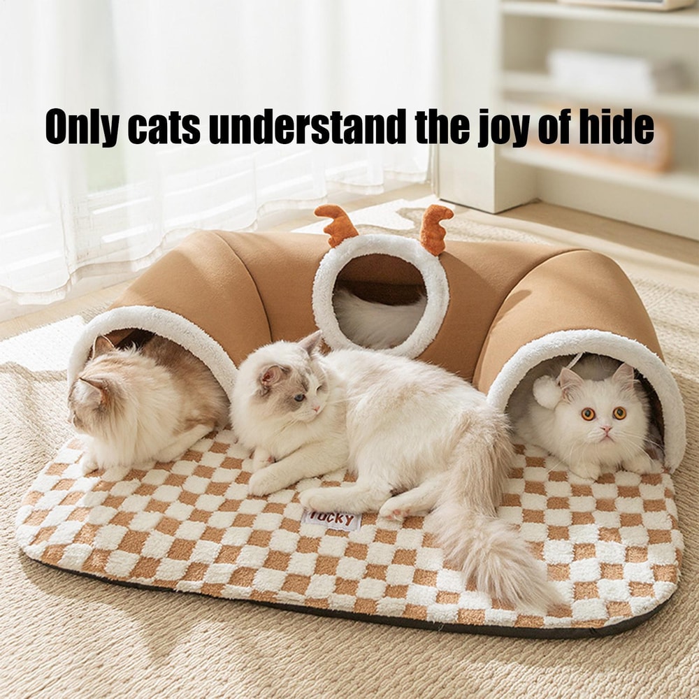 Cozy Cat Bed Play Tunnel With Plush Hideaway Tent 2