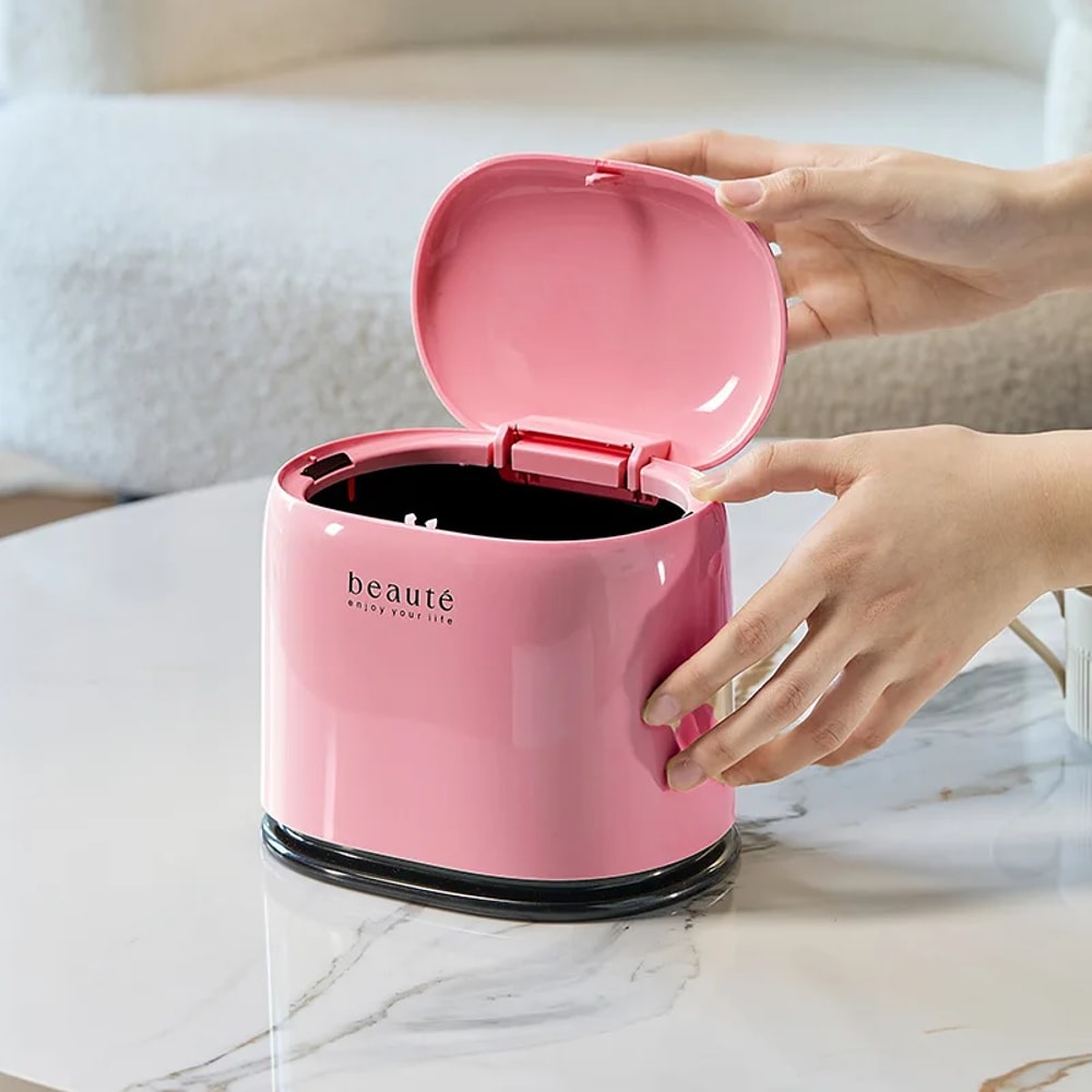 Compact Desktop Trash Can With Press Lid Mini Paper Basket For Home Office 3