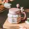 Rabbit Ceramic Coffee Mug With Spoon And Lid Cute Pottery Cup Set 6