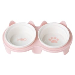 double ceramic pet bowl tilted cat feeding & water dish