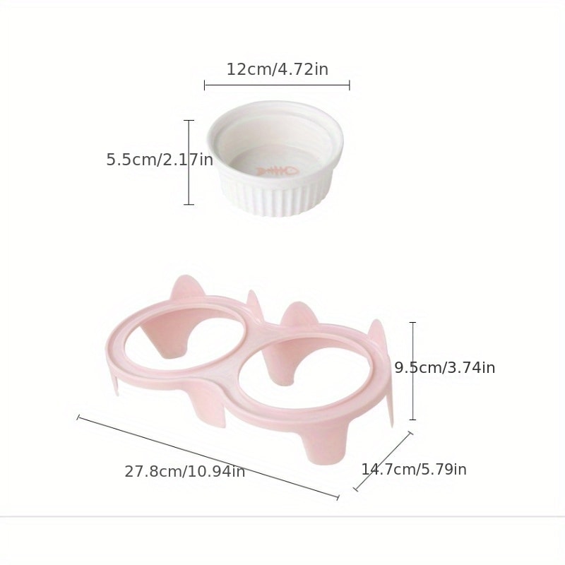 Double Ceramic Pet Bowl Tilted Cat Feeding Water Dish 1