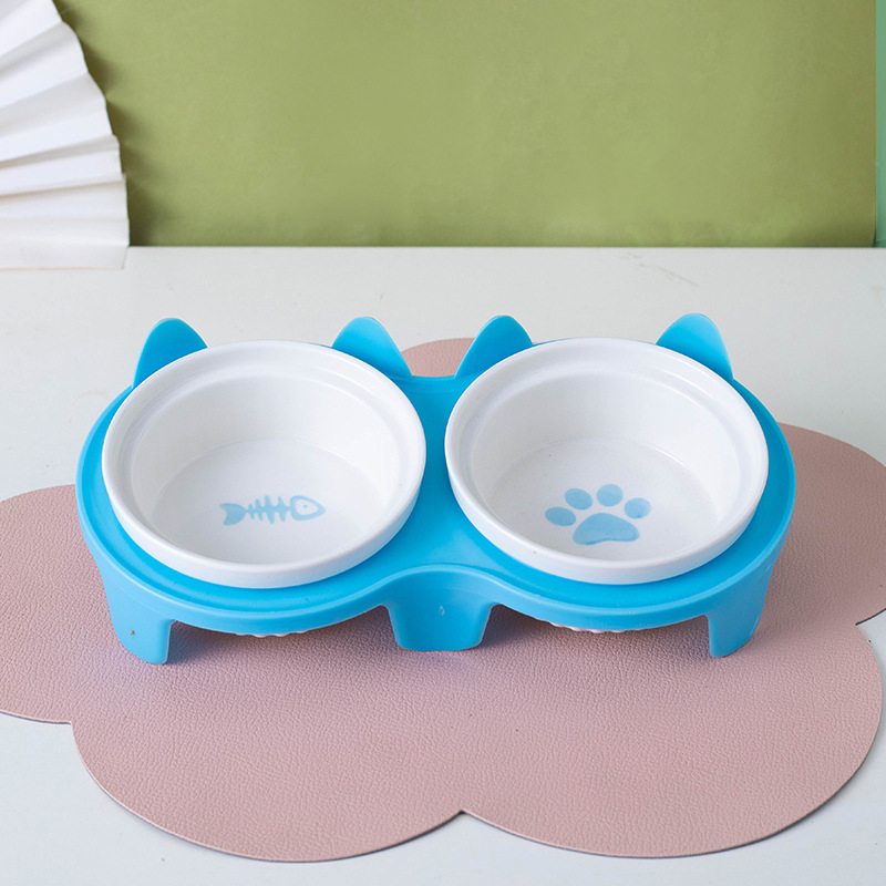 Double Ceramic Pet Bowl Tilted Cat Feeding Water Dish 5