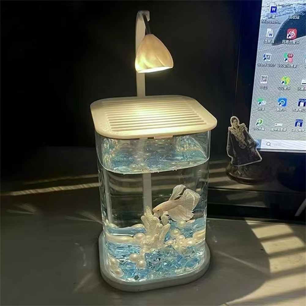 Mini Desktop Aquarium With LED Light For Betta Fish Kids 3