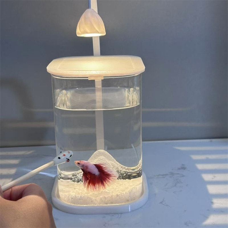 Mini Desktop Aquarium With LED Light For Betta Fish Kids 4