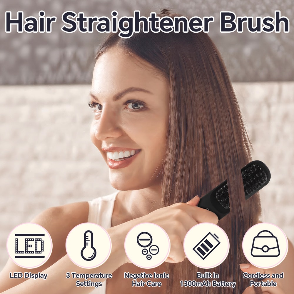 Portable Hair Straightener Brush With Ionic Technology Fast Heating 1