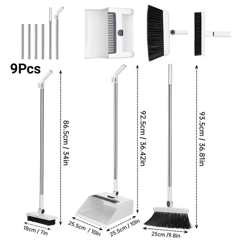Long Handled Broom and Dustpan Set for Home & Office Cleaning
