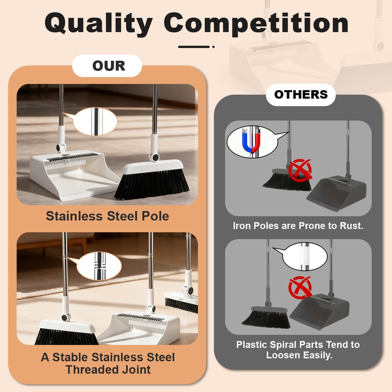 Long Handled Broom and Dustpan Set for Home & Office Cleaning