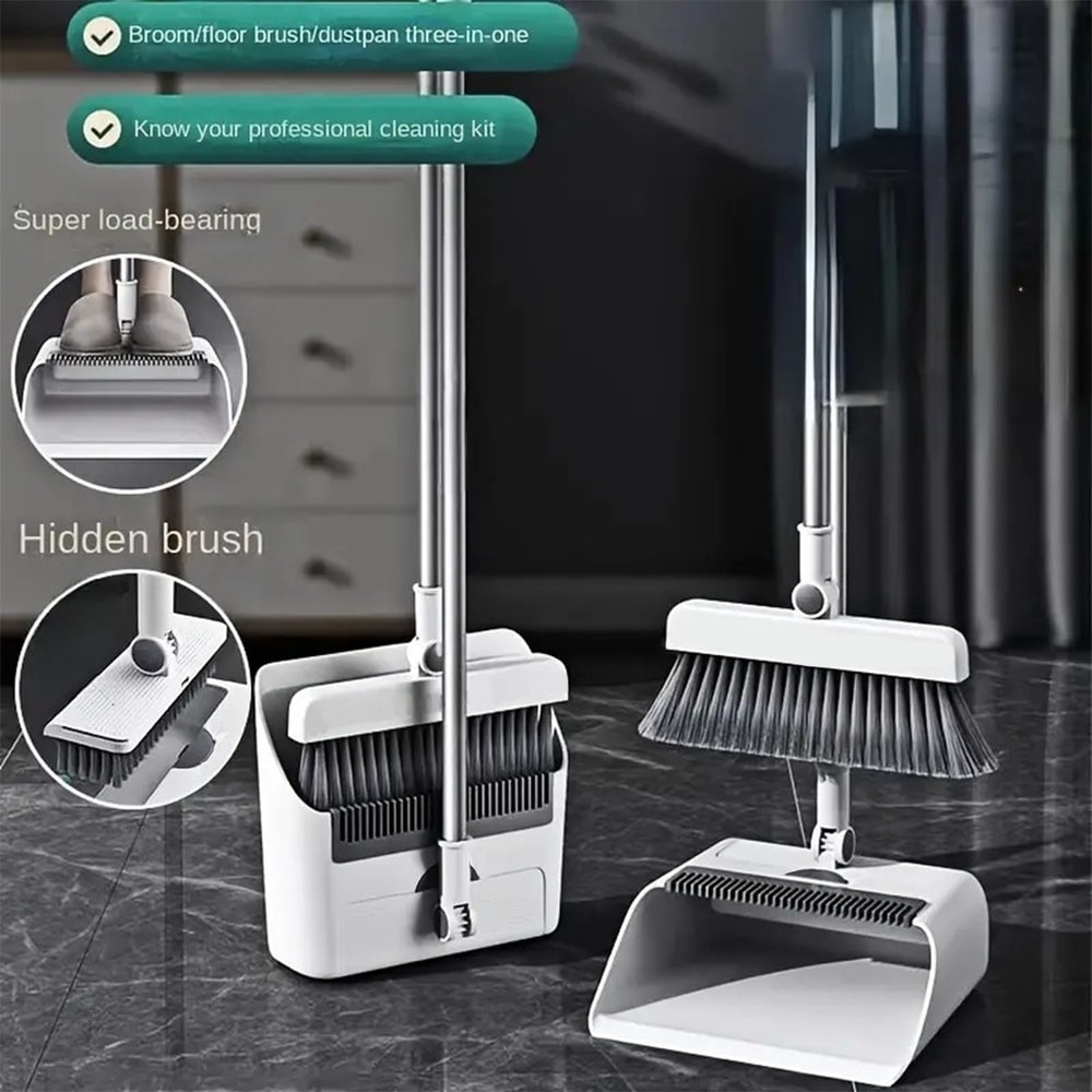 Long Handled Broom and Dustpan Set for Home & Office Cleaning