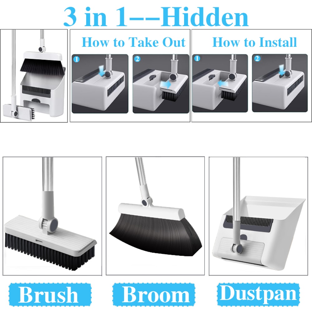 Long Handled Broom and Dustpan Set for Home & Office Cleaning