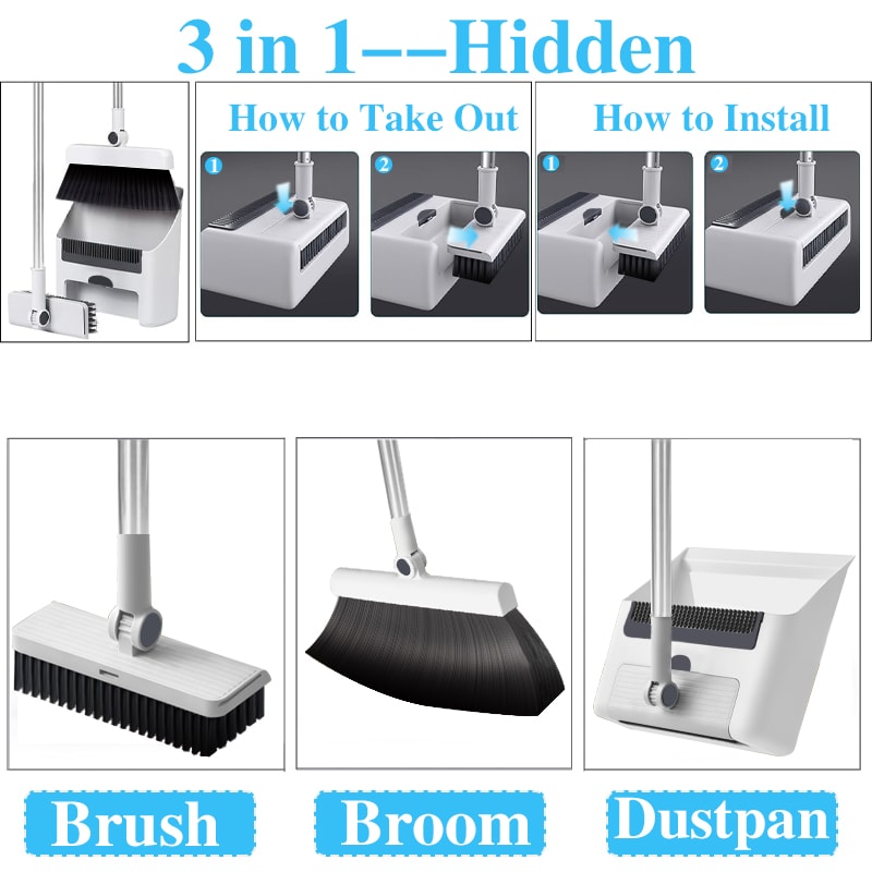 Long Handled Broom and Dustpan Set for Home & Office Cleaning