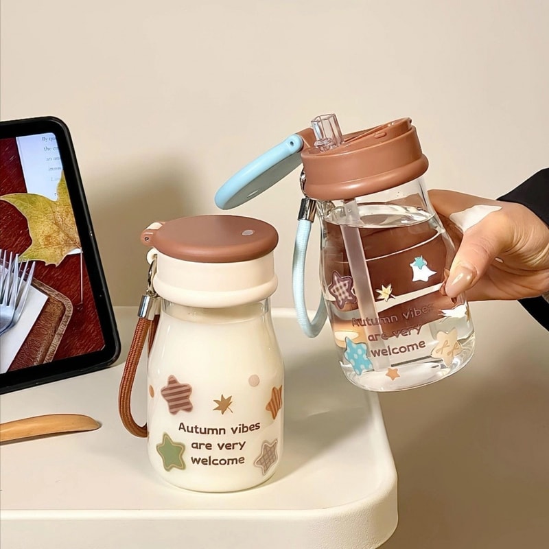 Portable Star Glass Water Bottle for Coffee, Juice & Tea