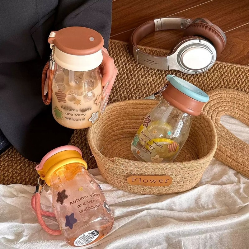 Portable Star Glass Water Bottle for Coffee, Juice & Tea
