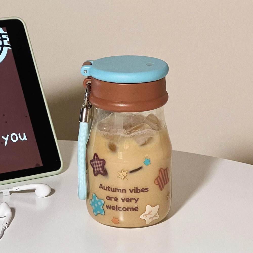 Portable Star Glass Water Bottle for Coffee, Juice & Tea