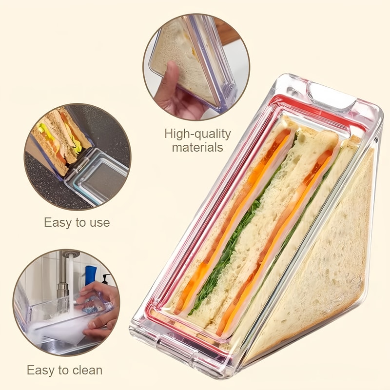 Portable Kids Triangle Sandwich Box Reusable Lunch Wedge Acrylic Sandwich Holder 2