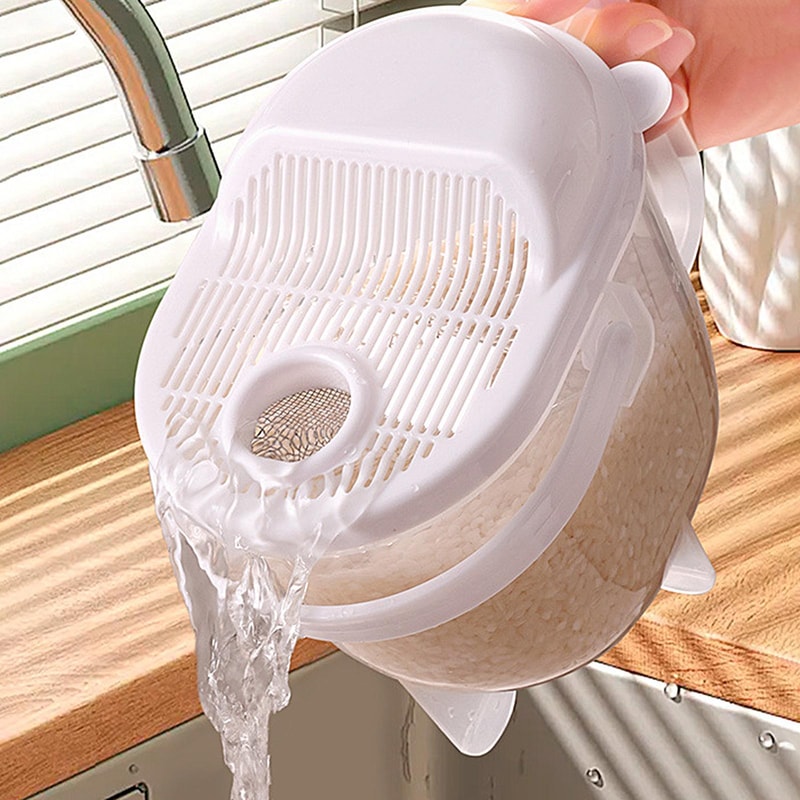 Premium Rice Washing Bowl Kitchen Colander Strainer With Lid 2