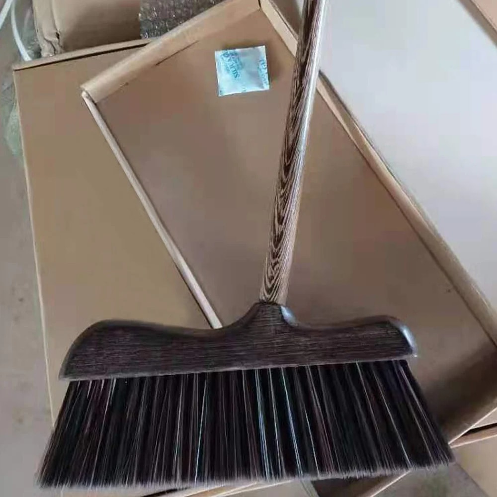 Premium Angled Broom with Wooden Handle Soft Floor & Garage Sweeper