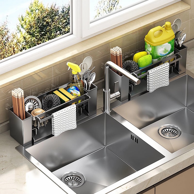 Premium Multi Compartment Kitchen Sink Organizer With Sponge Holder For Kitchen Sink 2