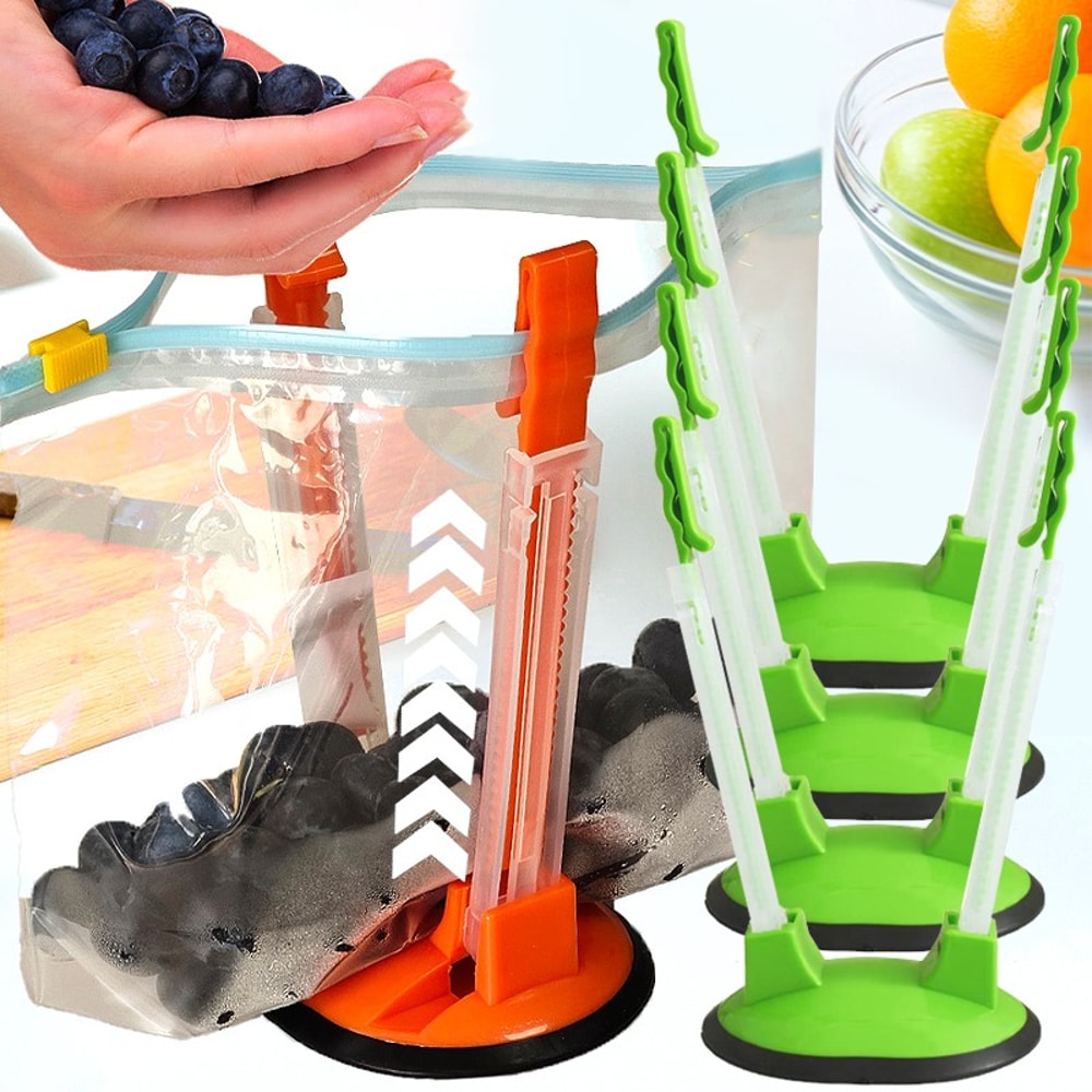 Adjustable Baggy Rack Spill Free Kitchen Bag Holder & Freezer Bag Stand
