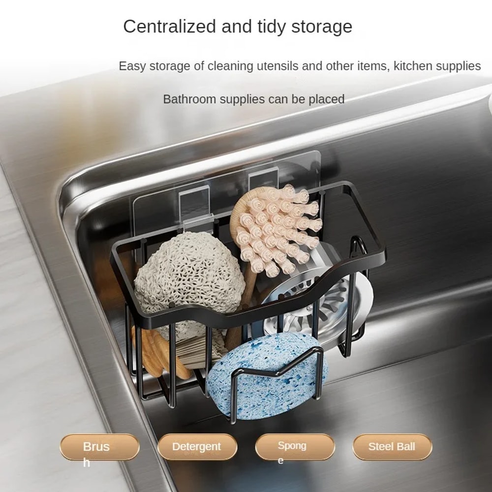 Premium Stainless Steel Sink Caddy Organizer With Sponge Brush Holder 1