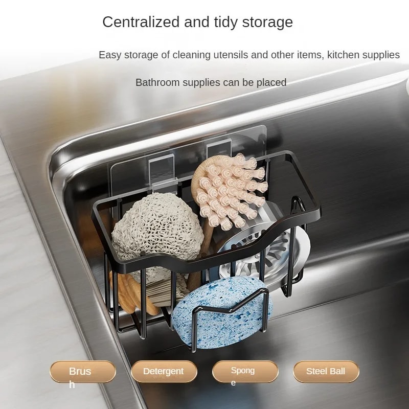 Premium Stainless Steel Sink Caddy Organizer With Sponge Brush Holder 1