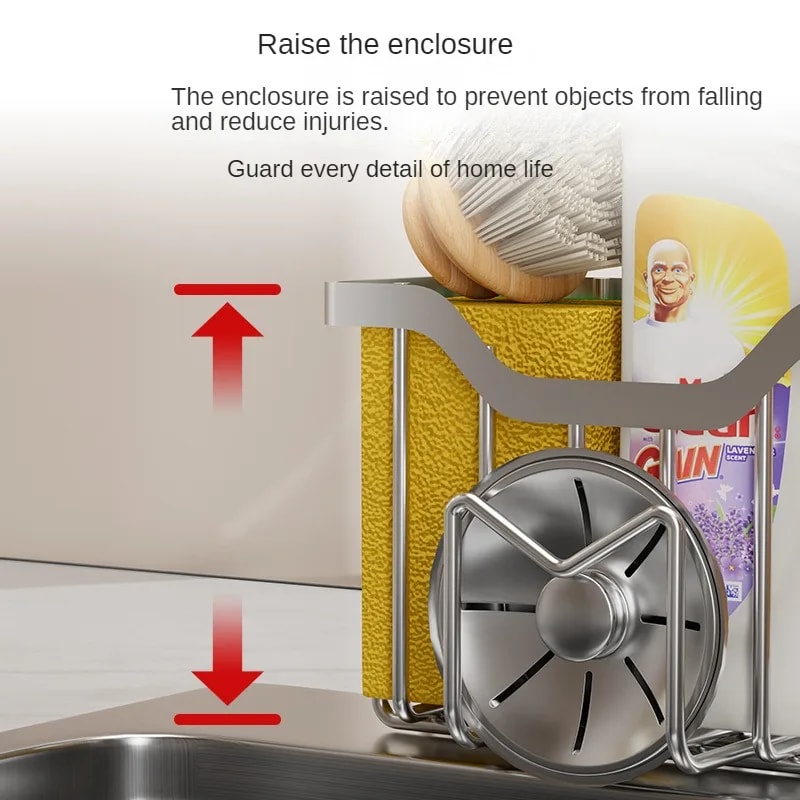 Premium Stainless Steel Sink Caddy Organizer With Sponge Brush Holder 3