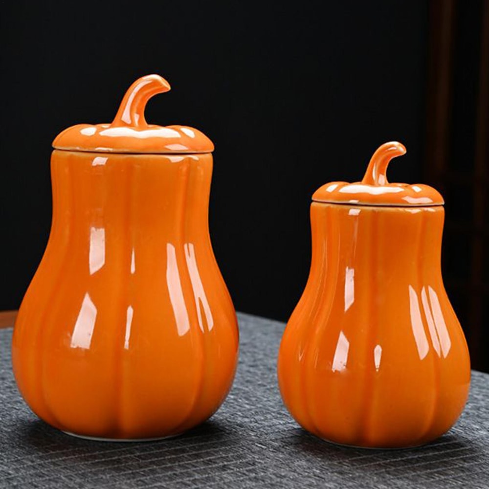 Premium Ceramic Pumpkin Jar with Lid Sealing Storage Canister for Kitchen & Tea